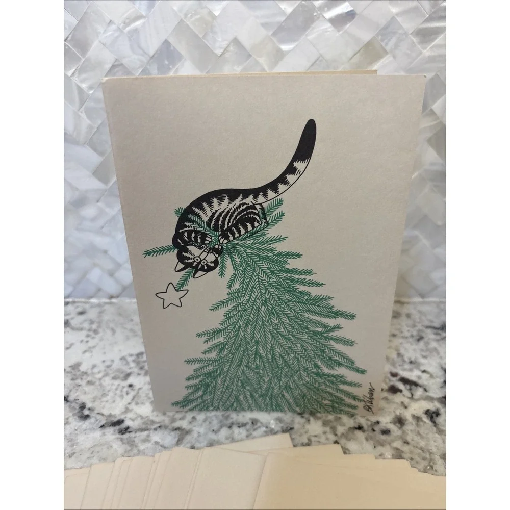 13 Vintage HTF KLIBAN 1978 Kitten Cat Tabby Christmas Tree‎ Star Greeting Card